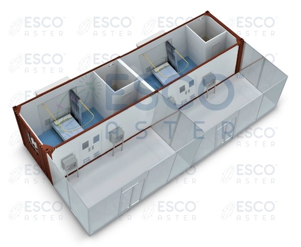 >Isometric View of Esco Modular 40’ Container