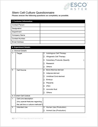 Stem Cell Culture Questionnaire